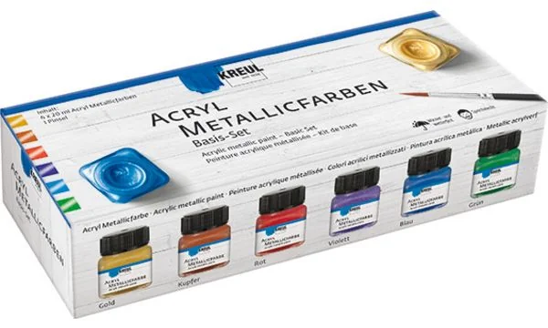 KREUL Acryl-Metallicfarbe, Basis-Set, gold, blau, rot, violett, grün, kupfer (EAN: 4000798776008)