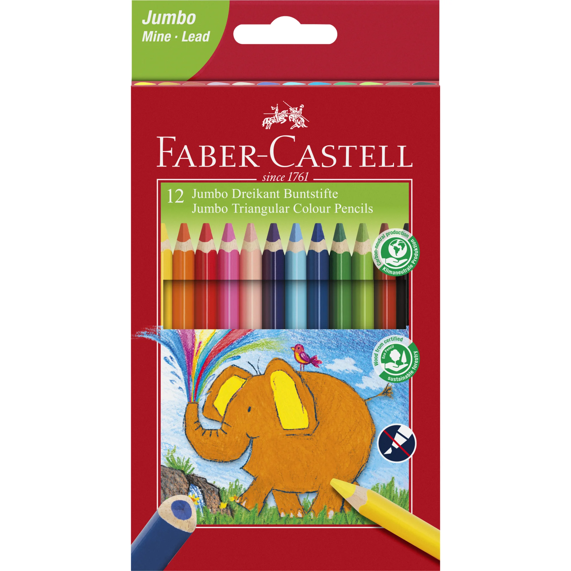FABER-CASTELL Dreikant-Buntstifte Jumbo, 12er Etui (EAN: 8991761312360)