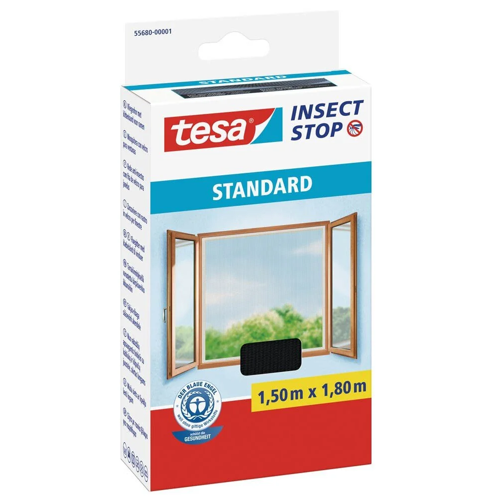 tesa Fliegengitter INSECT STOP für Fenster, 1,50 m x 1,80 m, anthrazit (EAN: 4042448142498)