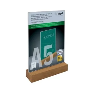 sigel Tischaufsteller mit Holzsockel, Acryl, DIN A5, gerade (EAN: 4004360785610)