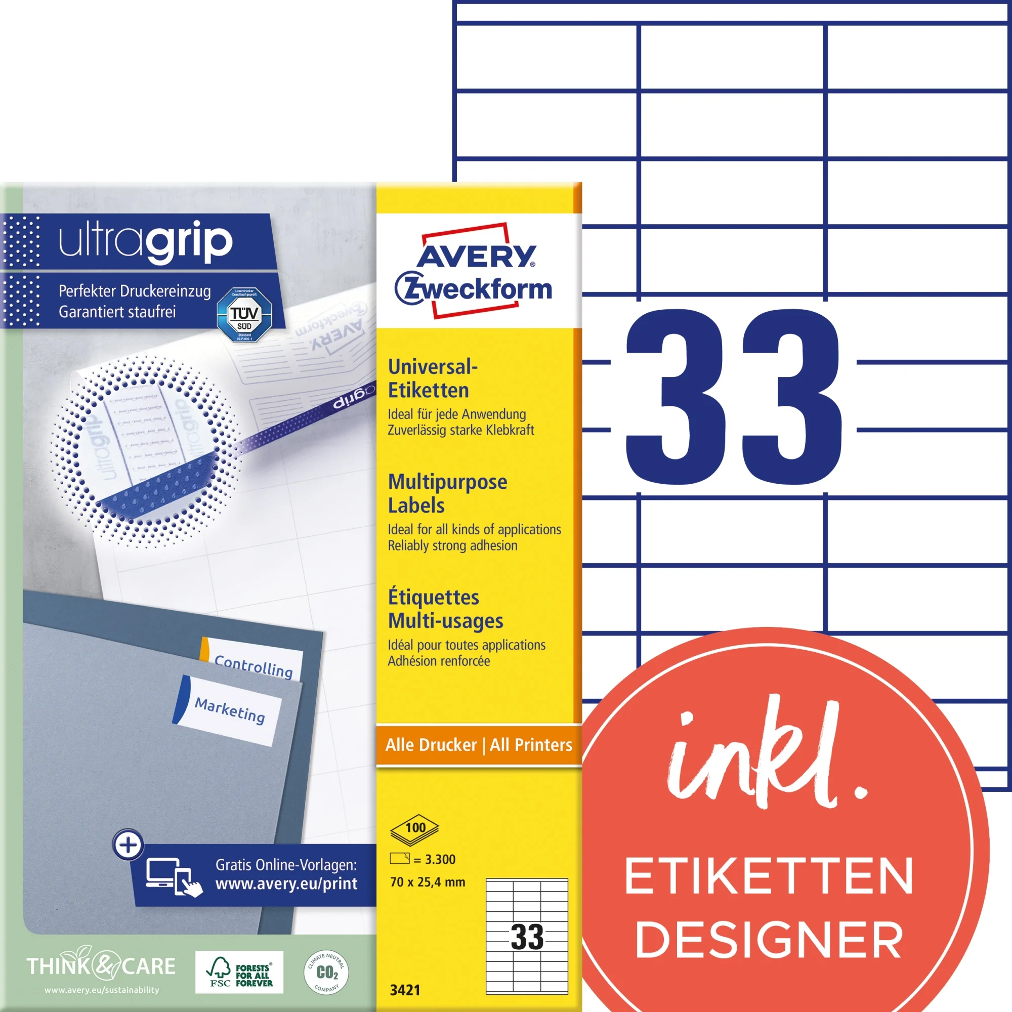 AVERY Zweckform Universal-Etiketten, 70 x 25,4 mm, weiß (EAN: 4004182034217)