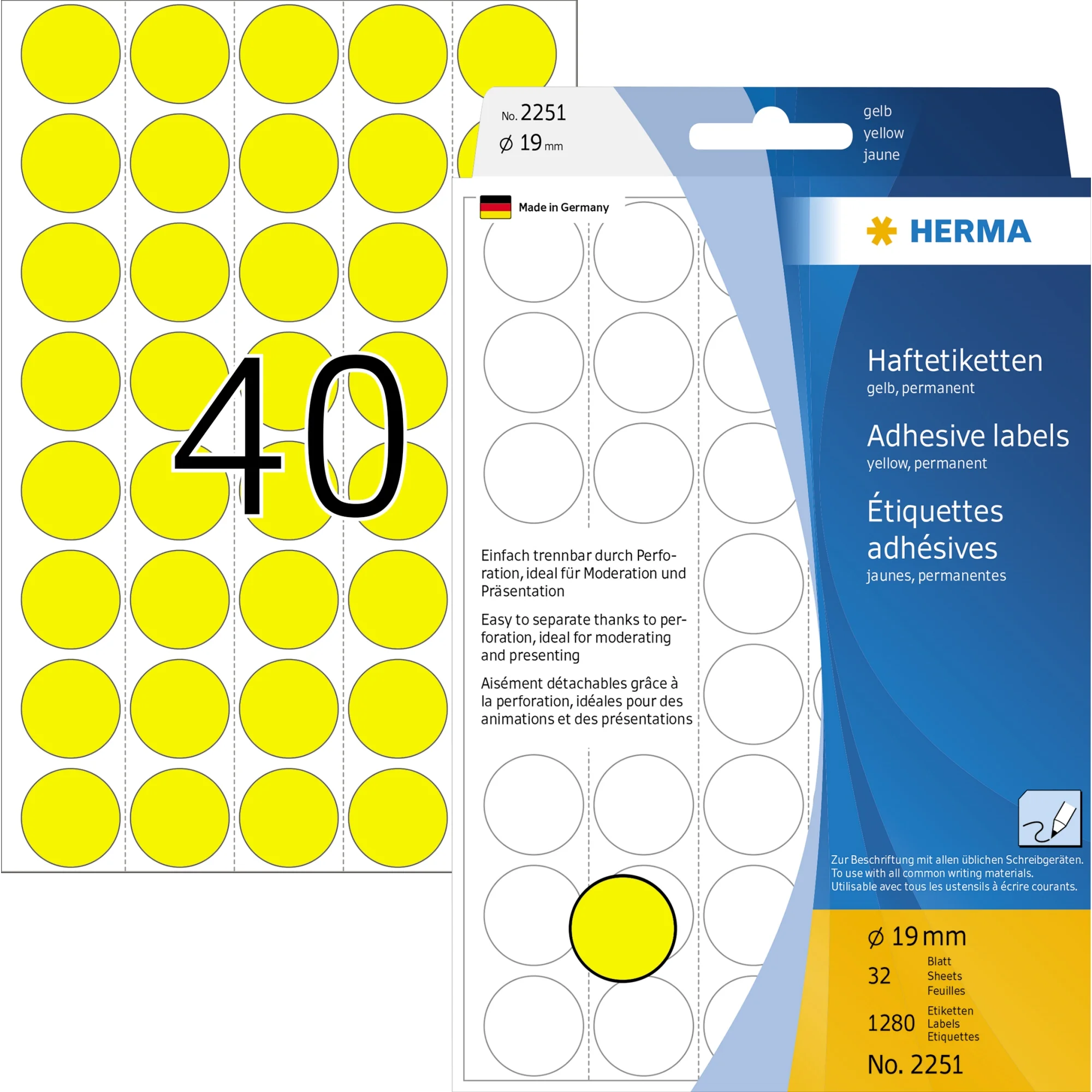 HERMA Markierungspunkte, Durchmesser: 19 mm, gelb (EAN: 4008705022514)