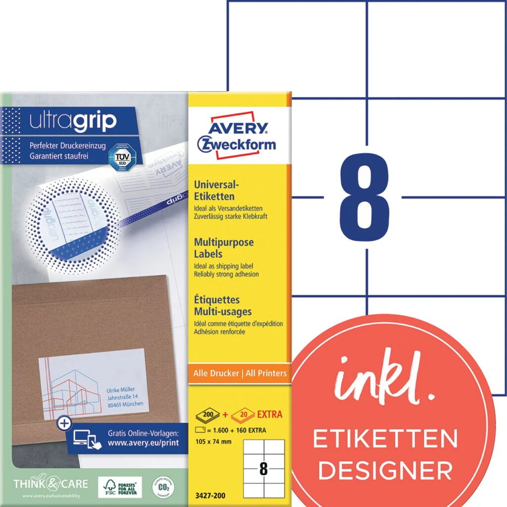 AVERY Zweckform Universal-Etiketten, 105 x 74 mm, weiß (EAN: 4004182249598)