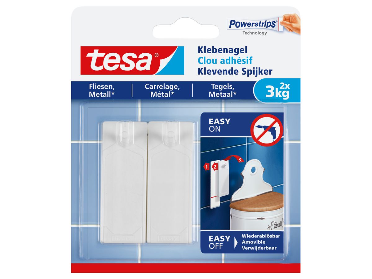 tesa Powerstrips Klebenagel für Fliesen und Metall, 3,0 kg (EAN: 4042448340399)