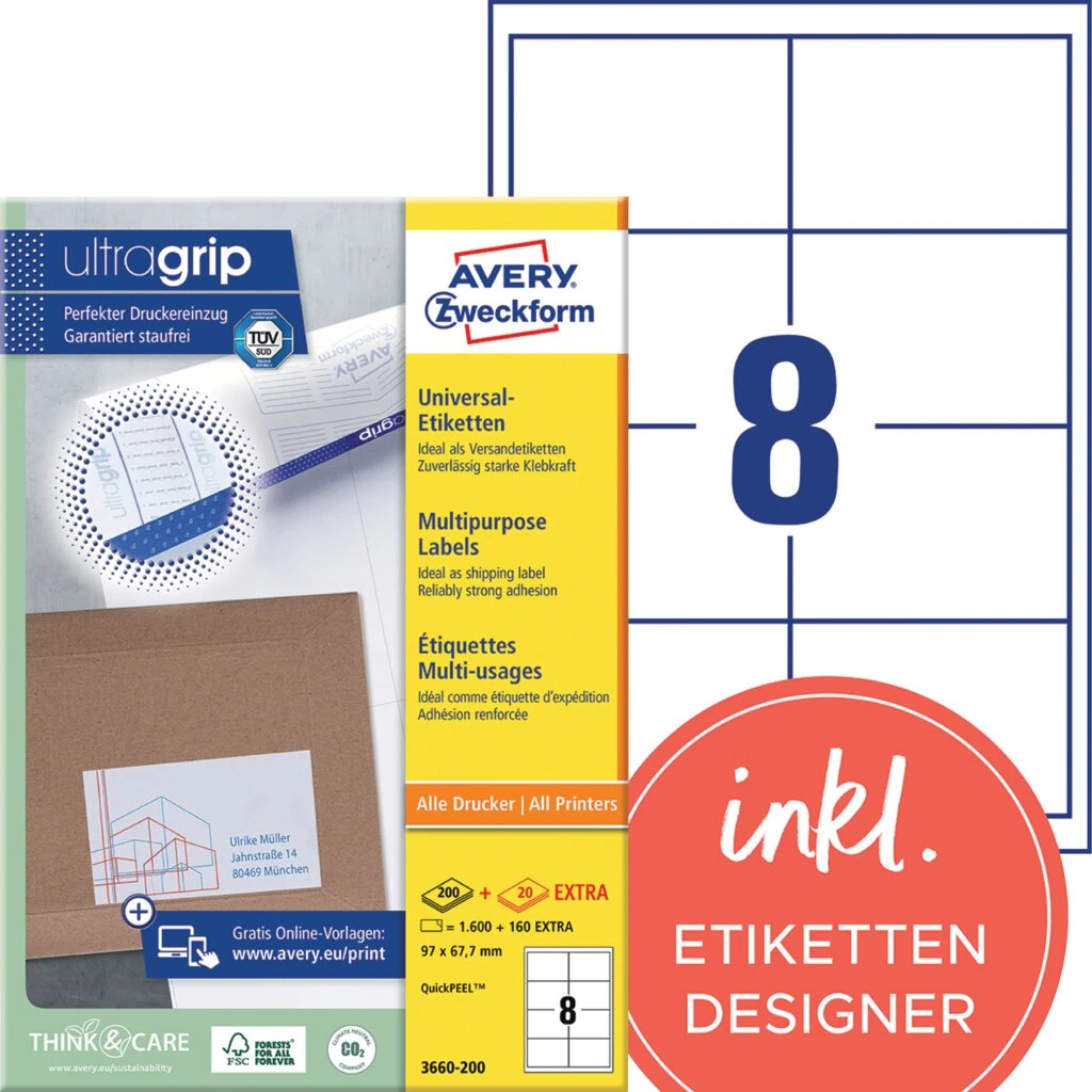 AVERY Zweckform Universal-Etiketten, 97 x 67,7 mm, weiß (EAN: 4004182249550)