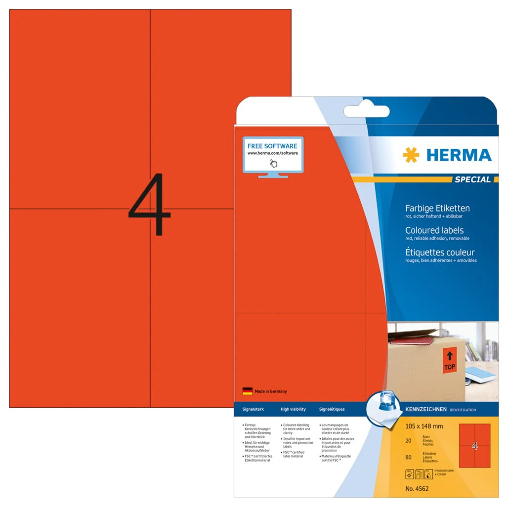 HERMA Universal-Etiketten SPECIAL, 105 x 148 mm, rot (EAN: 4008705045629)