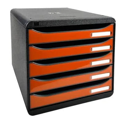 EXACOMPTA Schubladenbox BIG-BOX PLUS, 5 Schübe, mandarine, schwarz (EAN: 9002493423619)