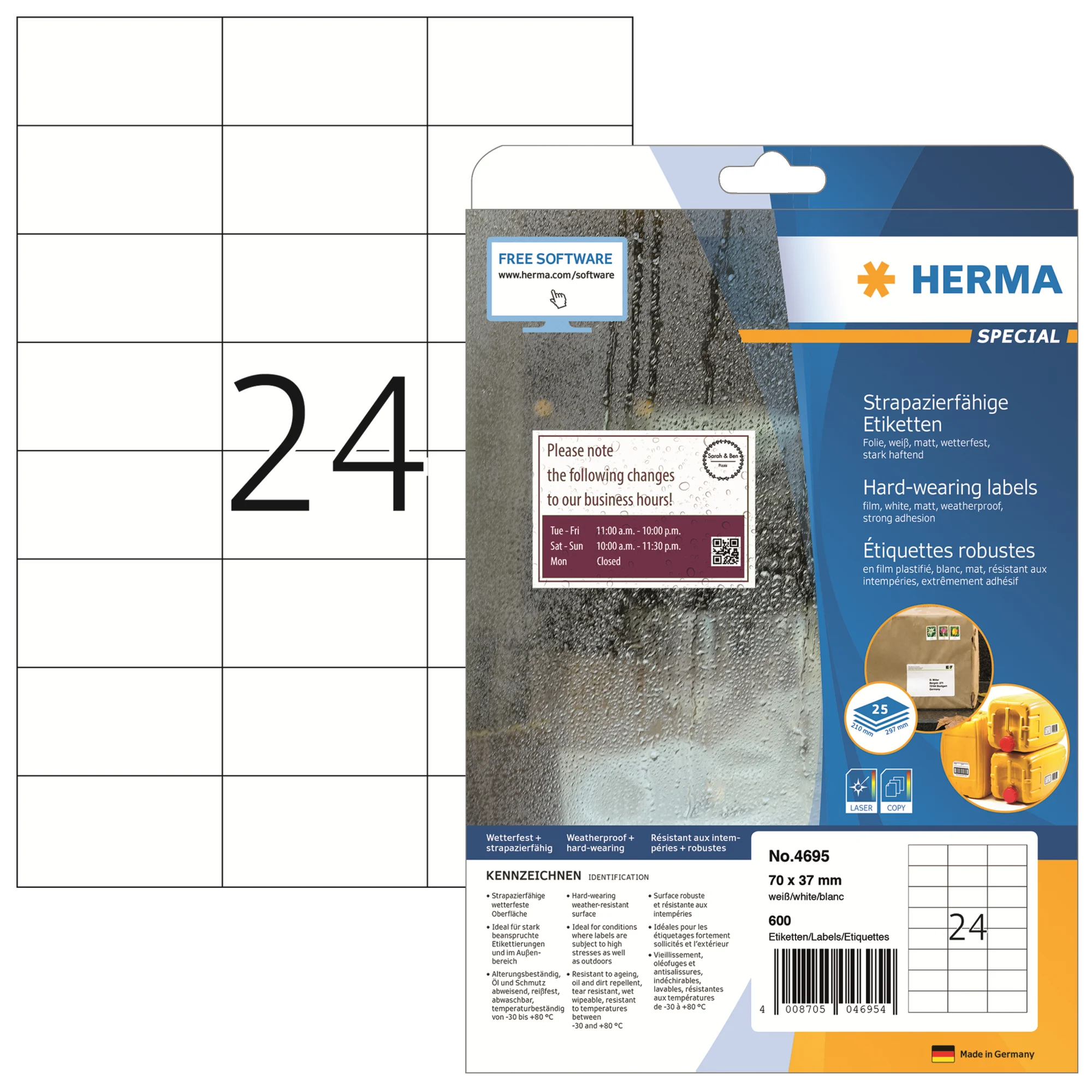 HERMA Polyester-Etiketten SPECIAL, 70 x 37 mm, weiß (EAN: 4008705046954)