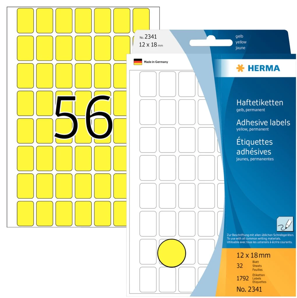 HERMA Vielzweck-Etiketten, 12 x 18 mm, gelb, Großpackung (EAN: 4008705023412)