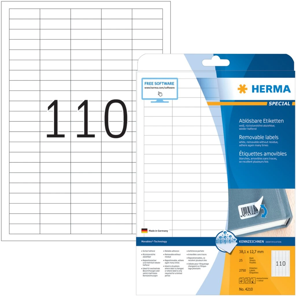 HERMA Universal-Etiketten SPECIAL, 38,1 x 12,7 mm, weiß (EAN: 4008705042109)