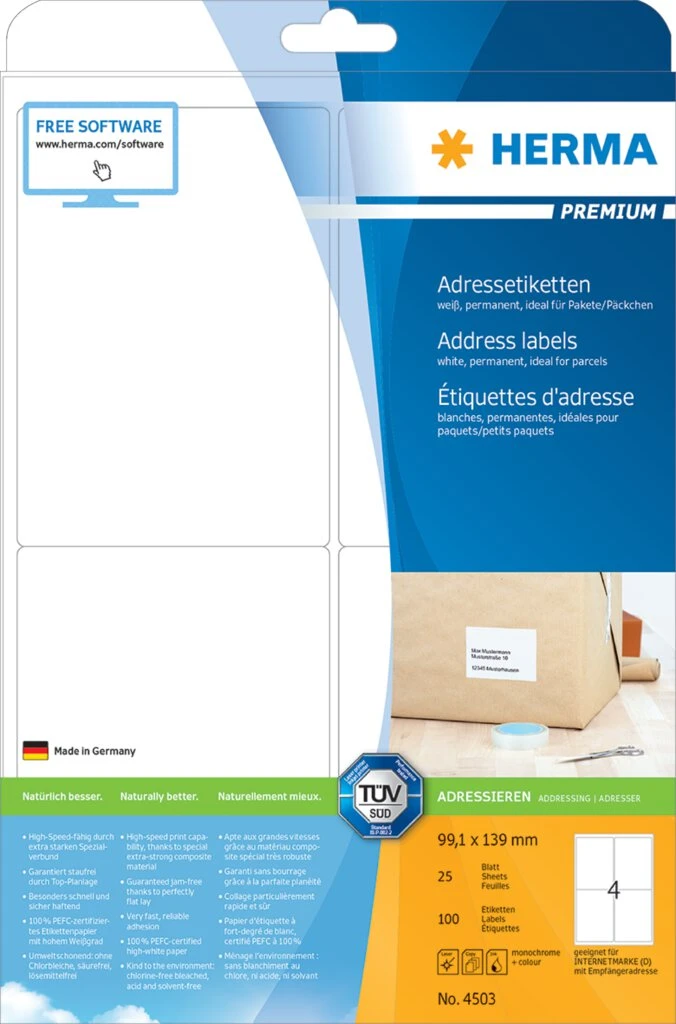 HERMA Universal-Etiketten PREMIUM, 99,1 x 139 mm, weiß (EAN: 4008705042505)