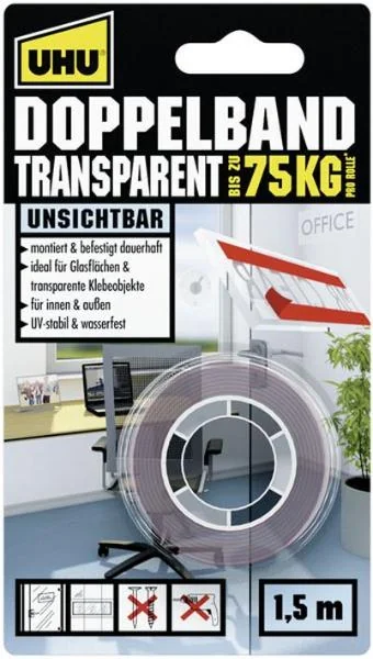 UHU Montage-Klebeband TRANSPARENT, doppelseitig, bis 75 kg (EAN: 4026700453751)
