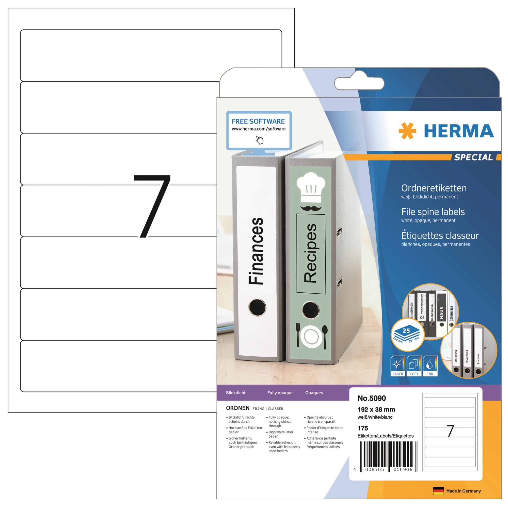HERMA Ordnerrücken-Etiketten SPECIAL, 192 x 38 mm, weiß (EAN: 4008705050906)