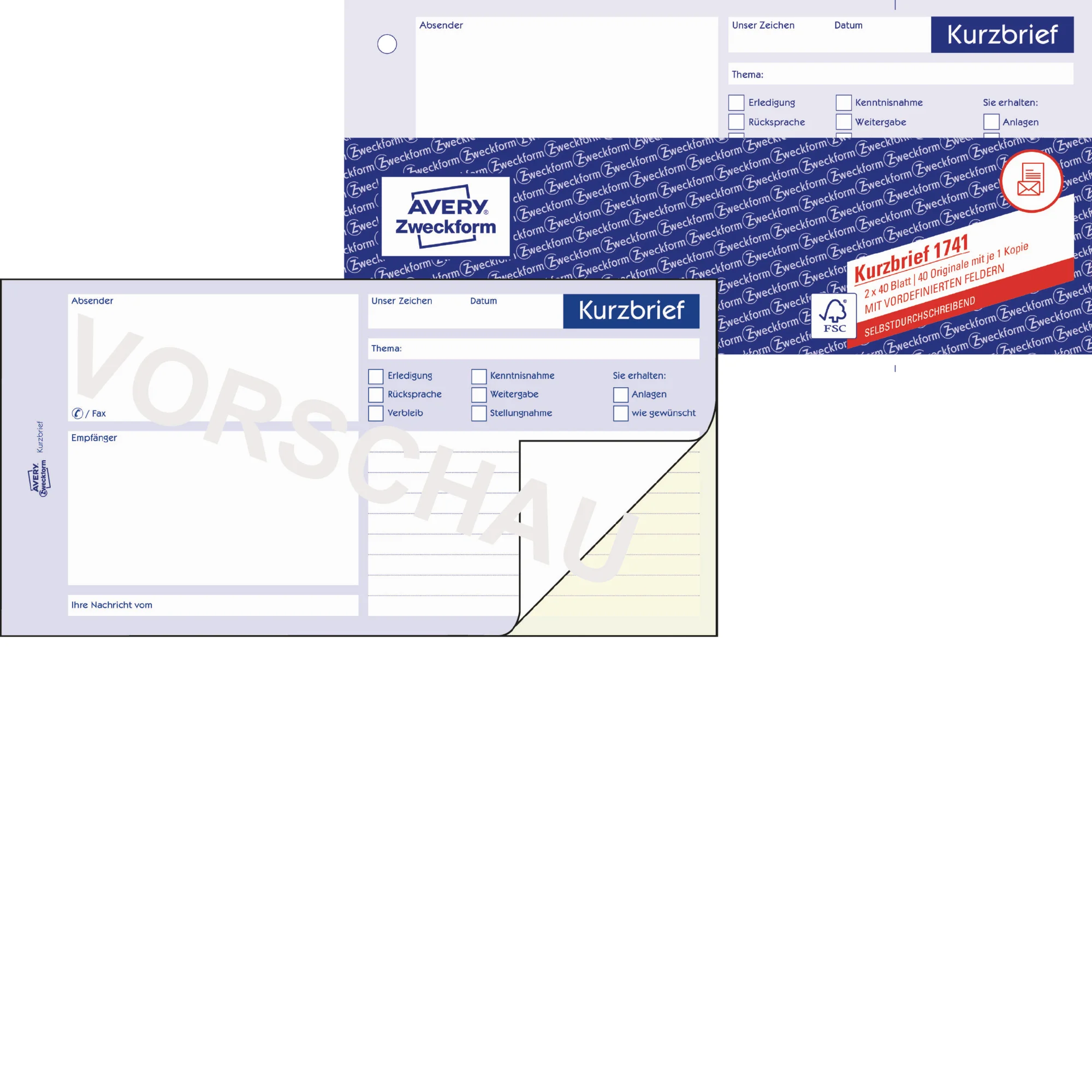 AVERY Zweckform Formularbuch "Kurzbrief", SD, 1/3 A4 (EAN: 4004182017418)