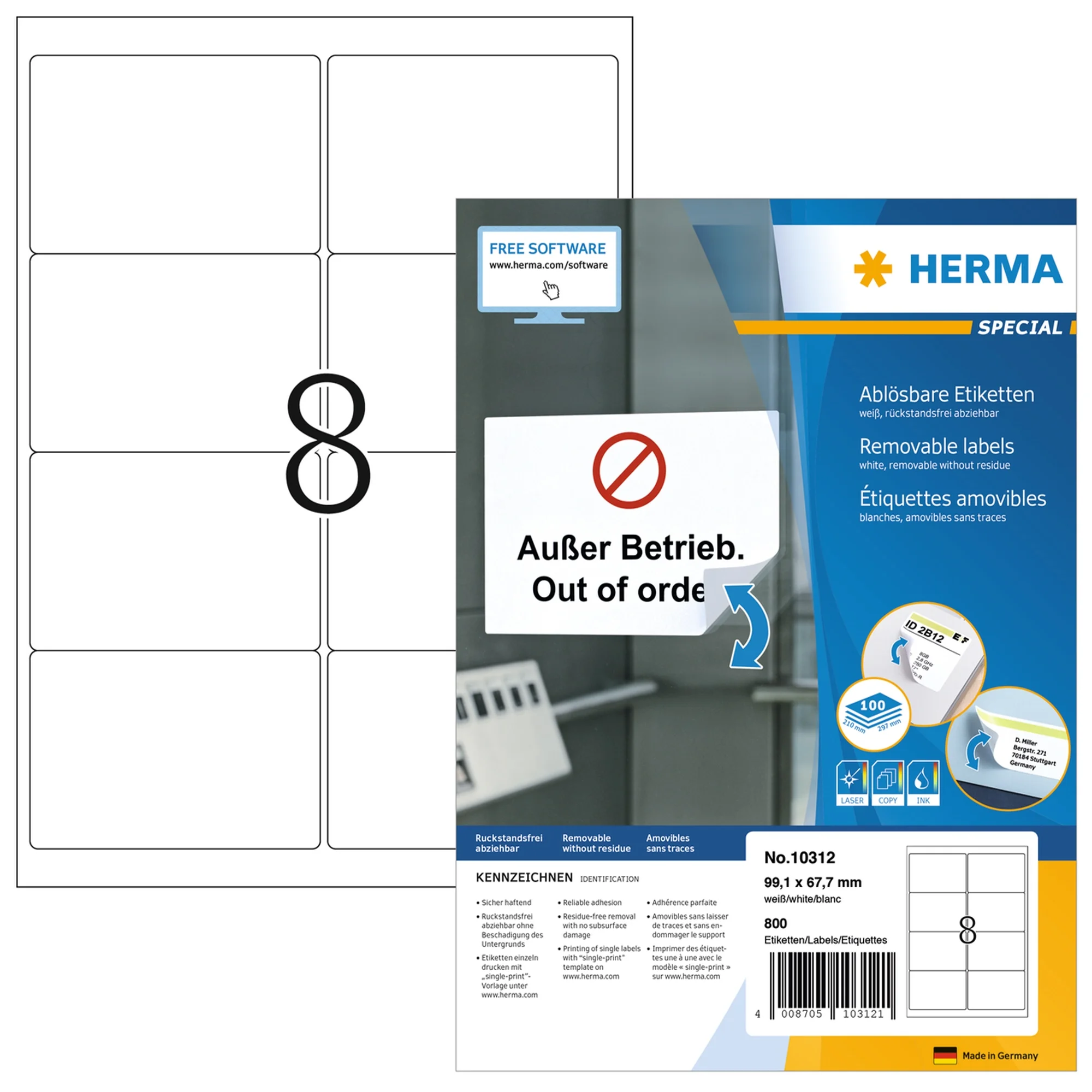 HERMA Universal-Etiketten SPECIAL, 99,1 x 67,7 mm, weiß (EAN: 4008705103121)