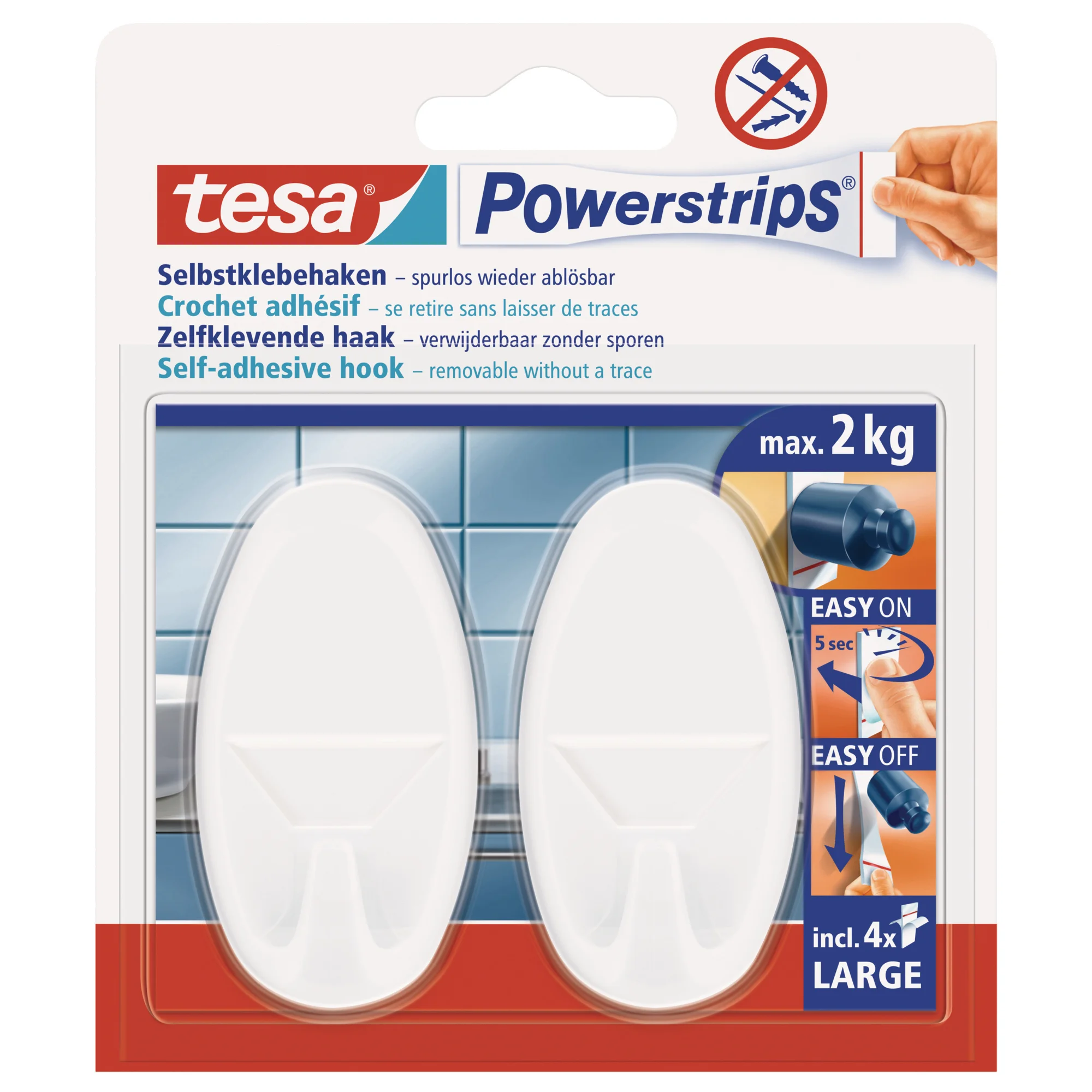 tesa Powerstrips Haken LARGE Oval, weiß (EAN: 4042448105035)