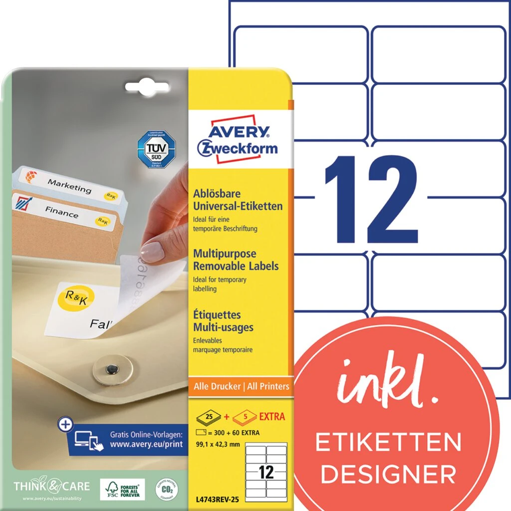 AVERY Zweckform Universal-Etiketten, 99,1 x 42,3 mm, weiß (EAN: 4004182047439)