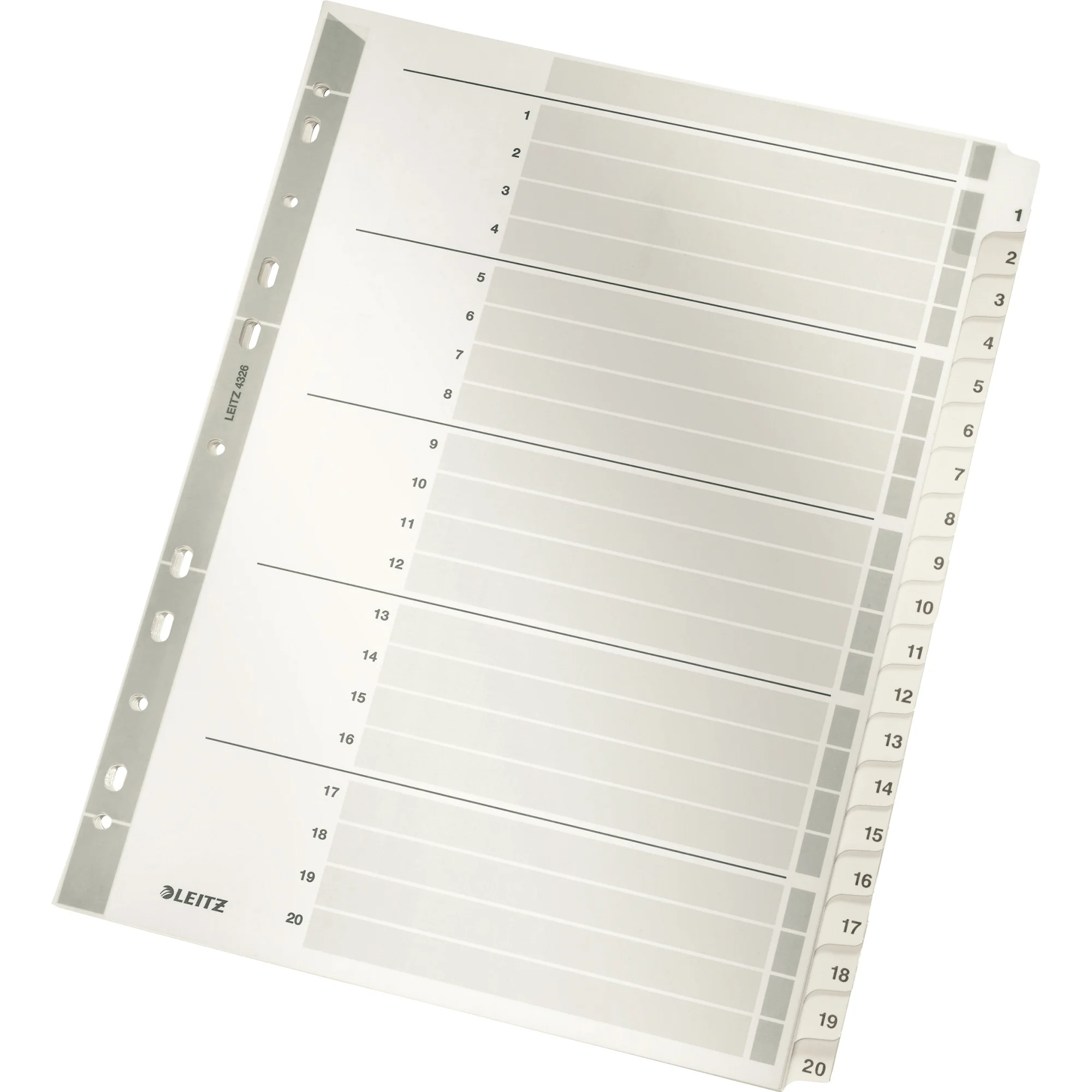 LEITZ Mylarkarton-Register, Zahlen, A4, 1-20, 20-teilig,grau (EAN: 4002432309320)