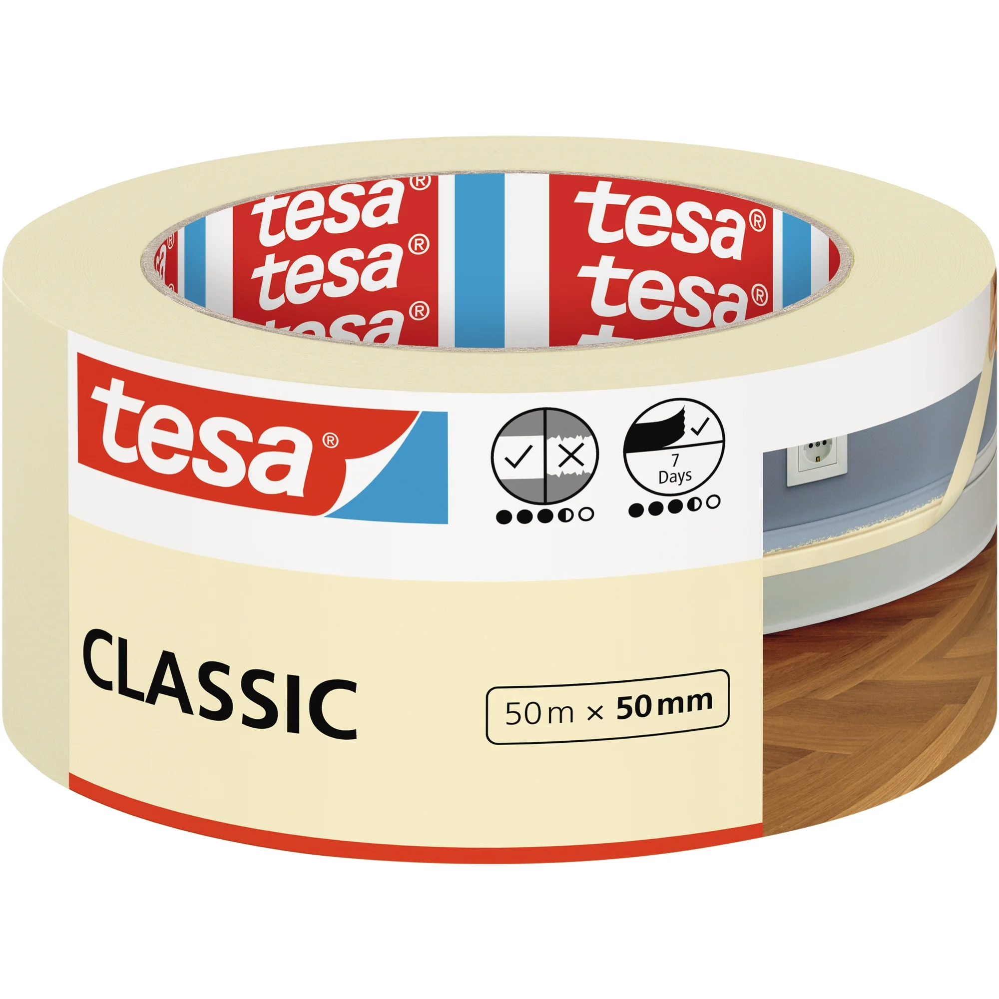 tesa Maler Krepp Classic Abdeckband, 50 mm x 50 m (EAN: 4042448502452)