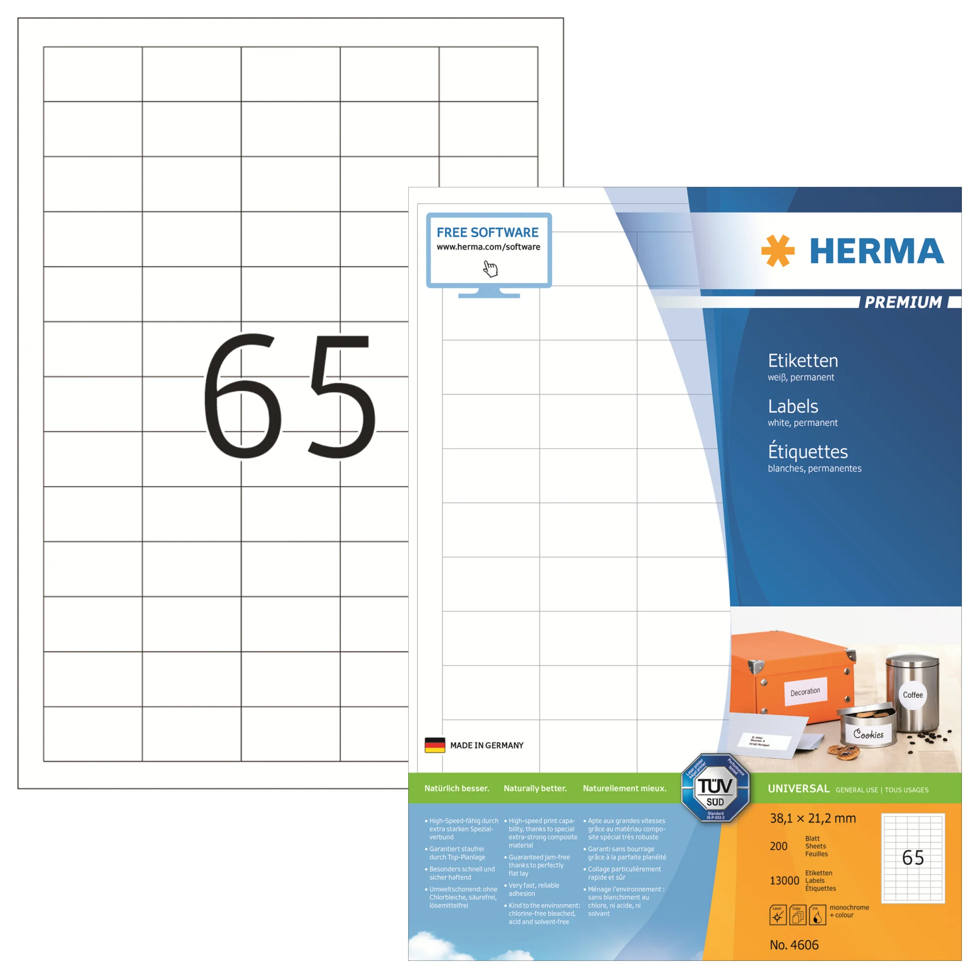 HERMA Universal-Etiketten PREMIUM, 38,1 x 21,2 mm, weiß (EAN: 4008705046060)