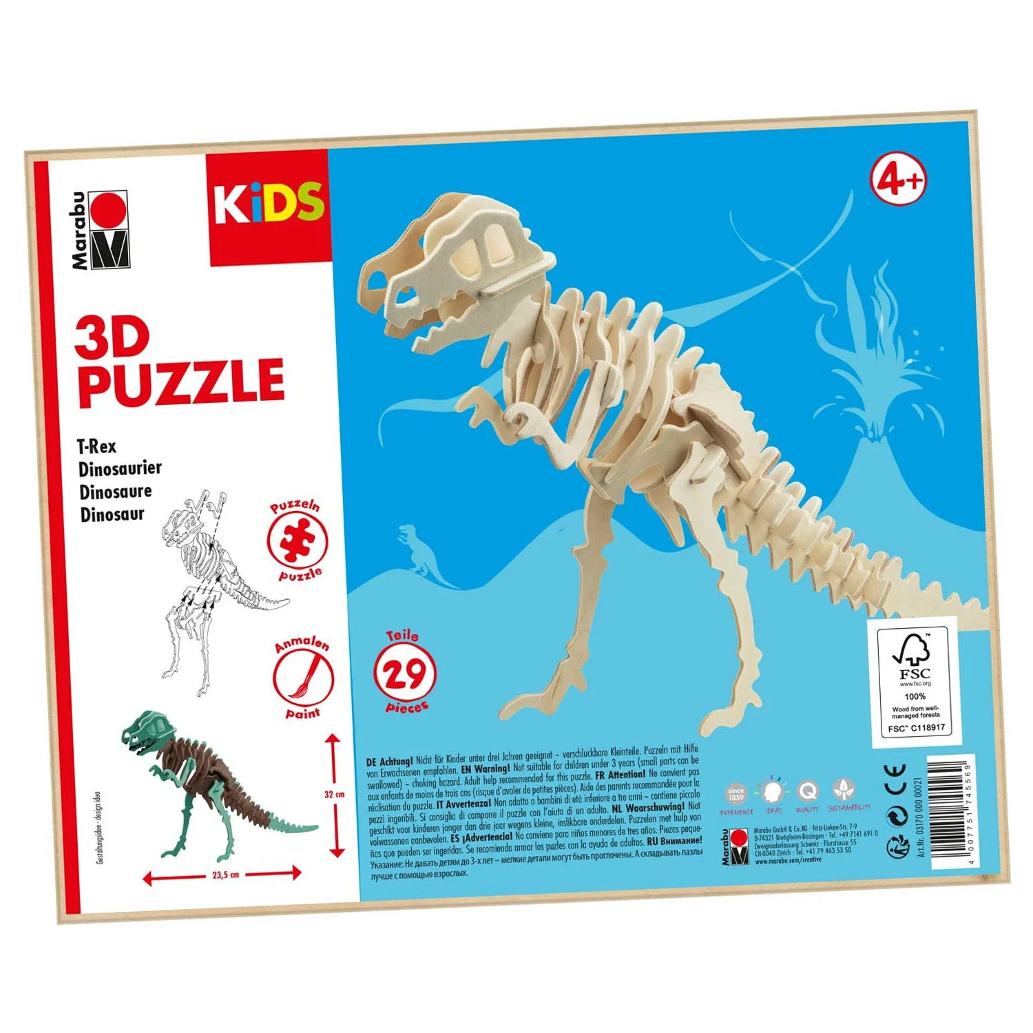 Marabu KiDS 3D Puzzle "T-Rex Dinosaurier", 29 Teile (EAN: 4007751745569)