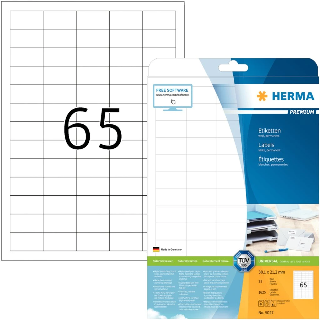 HERMA Universal-Etiketten PREMIUM, 38,1 x 21,2 mm, weiß (EAN: 4008705050272)