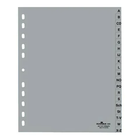 DURABLE Kunststoff-Register, A-Z, A4, überbreit, 20-teilig, grau (EAN: 4005546611280)