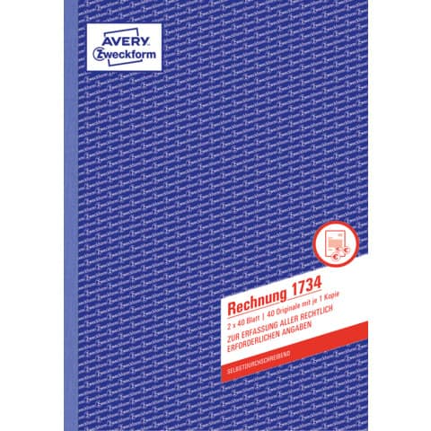 AVERY Zweckform Formularbuch "Rechnung", SD, 2 x 40 Blatt (EAN: 4004182017340)