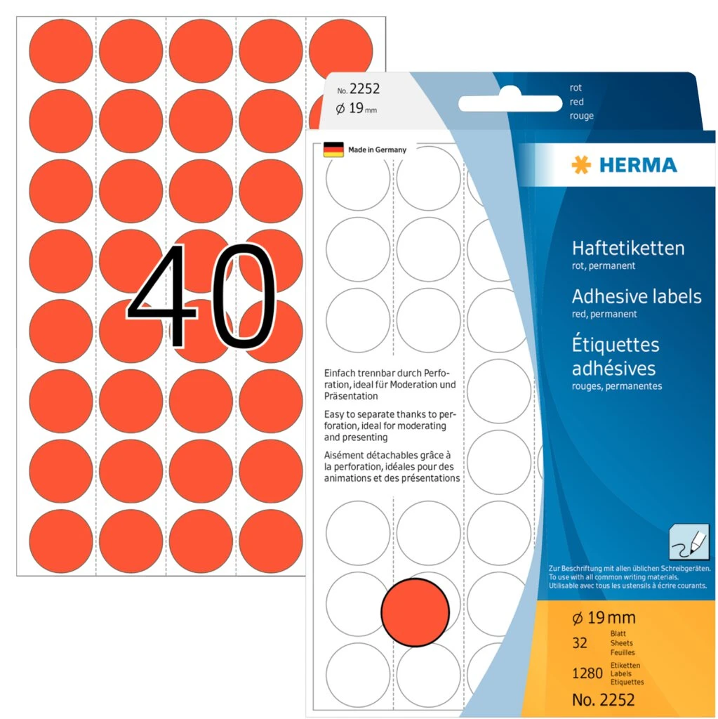 HERMA Markierungspunkte, Durchmesser: 19 mm, rot (EAN: 4008705022521)