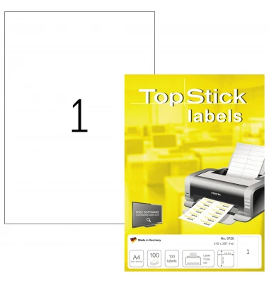 TOP STICK Universal-Etiketten, 210 x 297 mm, weiß, 100 Blatt (EAN: 4023145087206)