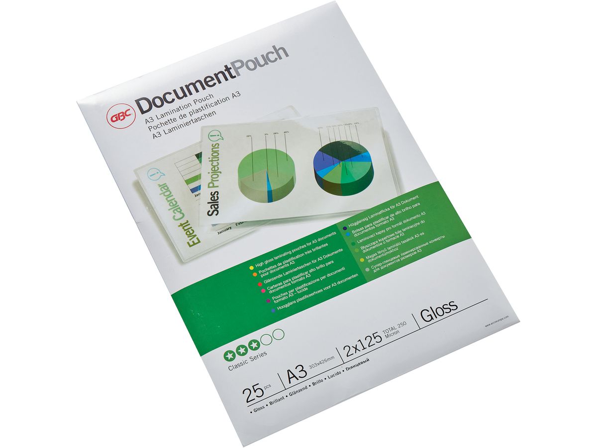 GBC Laminierfolientasche, DIN A3, glänzend, 250 mic (EAN: 0033816067332)