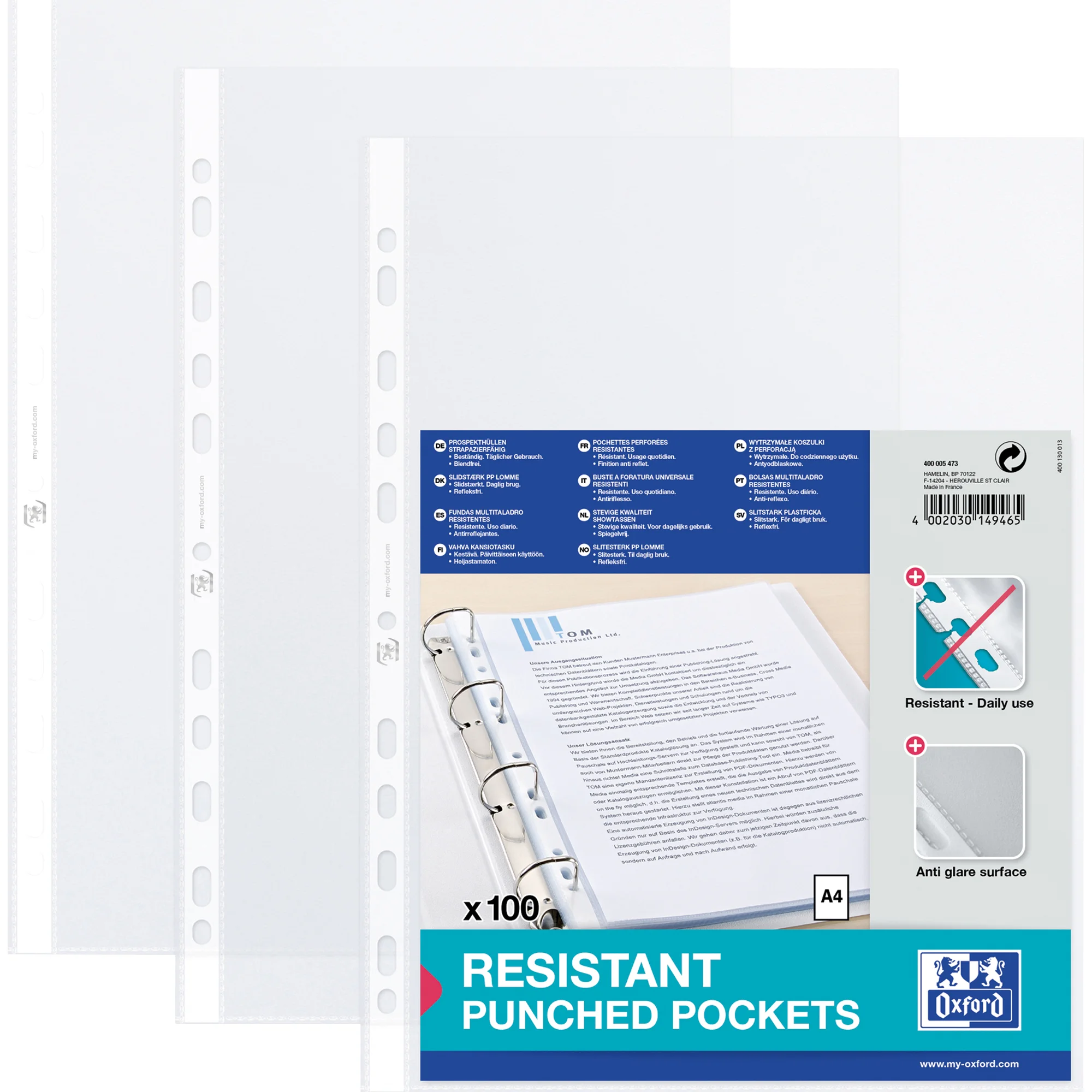 Oxford Prospekthülle Standard, DIN A4, PP, 0,09 mm, genarbt (EAN: 4002030149465)