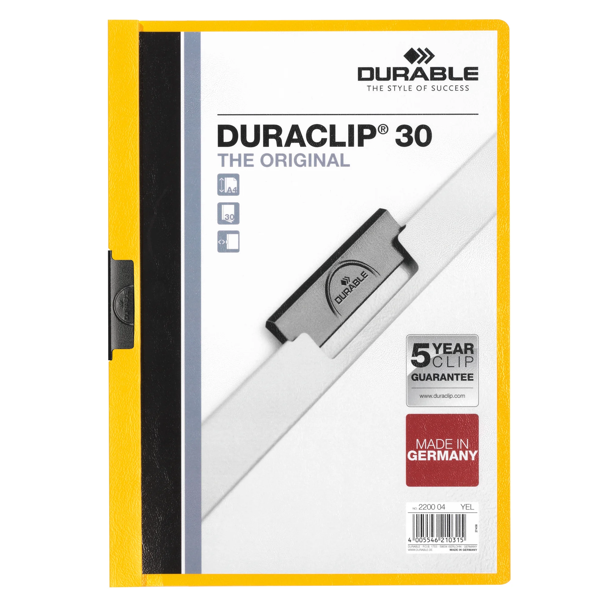 DURABLE Klemmhefter DURACLIP ORIGINAL 30, DIN A4, gelb (EAN: 4005546210315)
