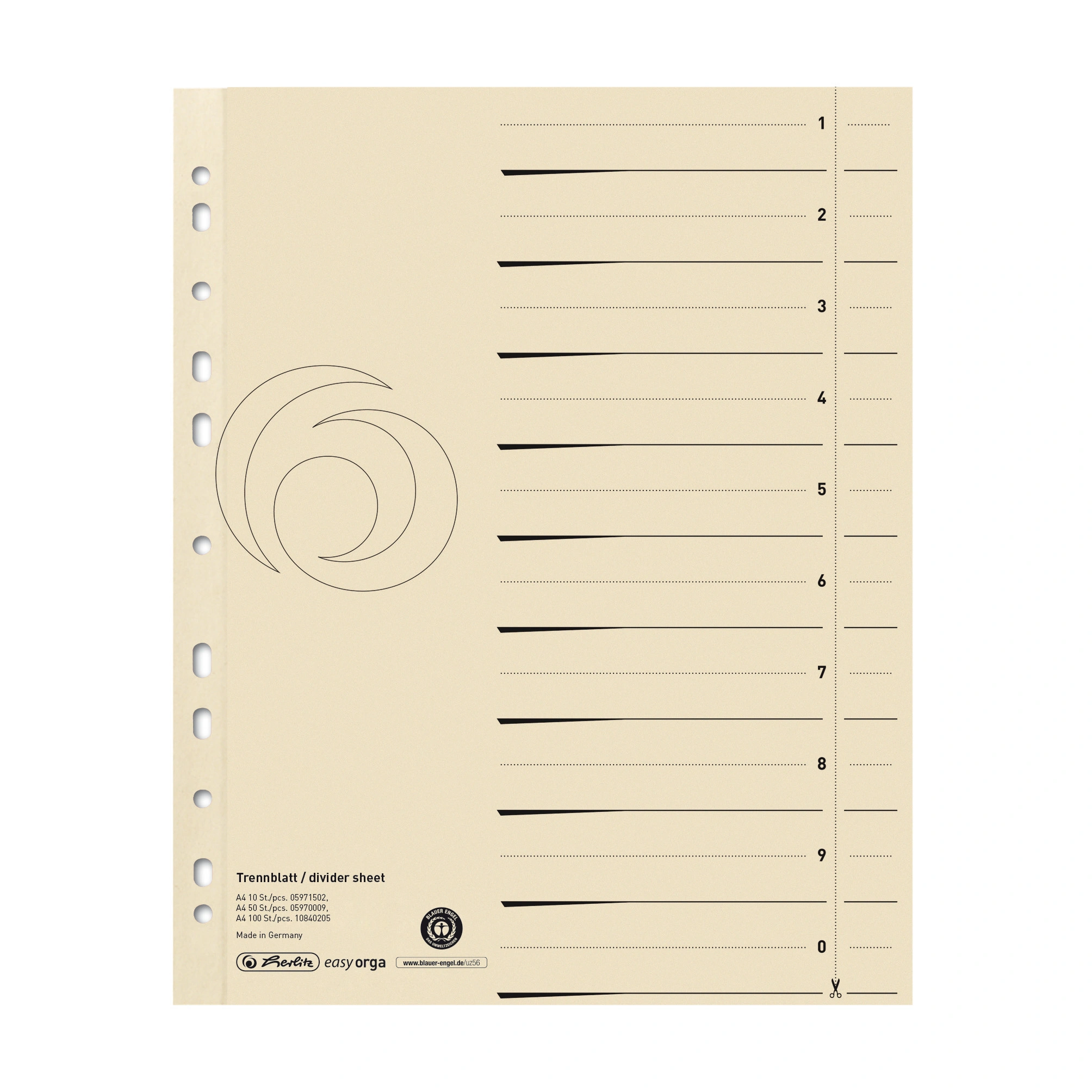 herlitz Trennblätter easyorga, A4 Überbreite, chamois (EAN: 4008110312101)
