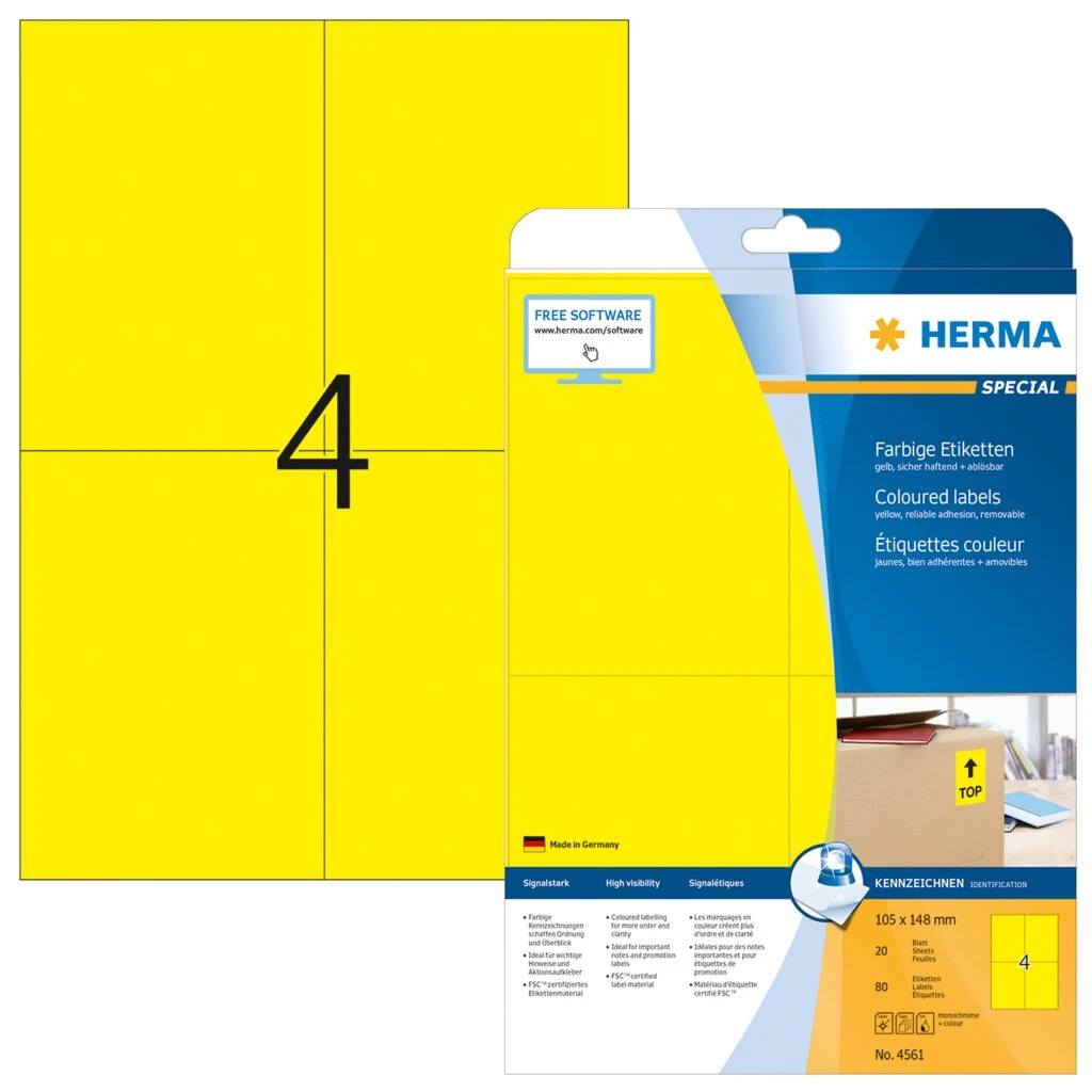 HERMA Universal-Etiketten SPECIAL, 105 x 148 mm, gelb (EAN: 4008705045612)
