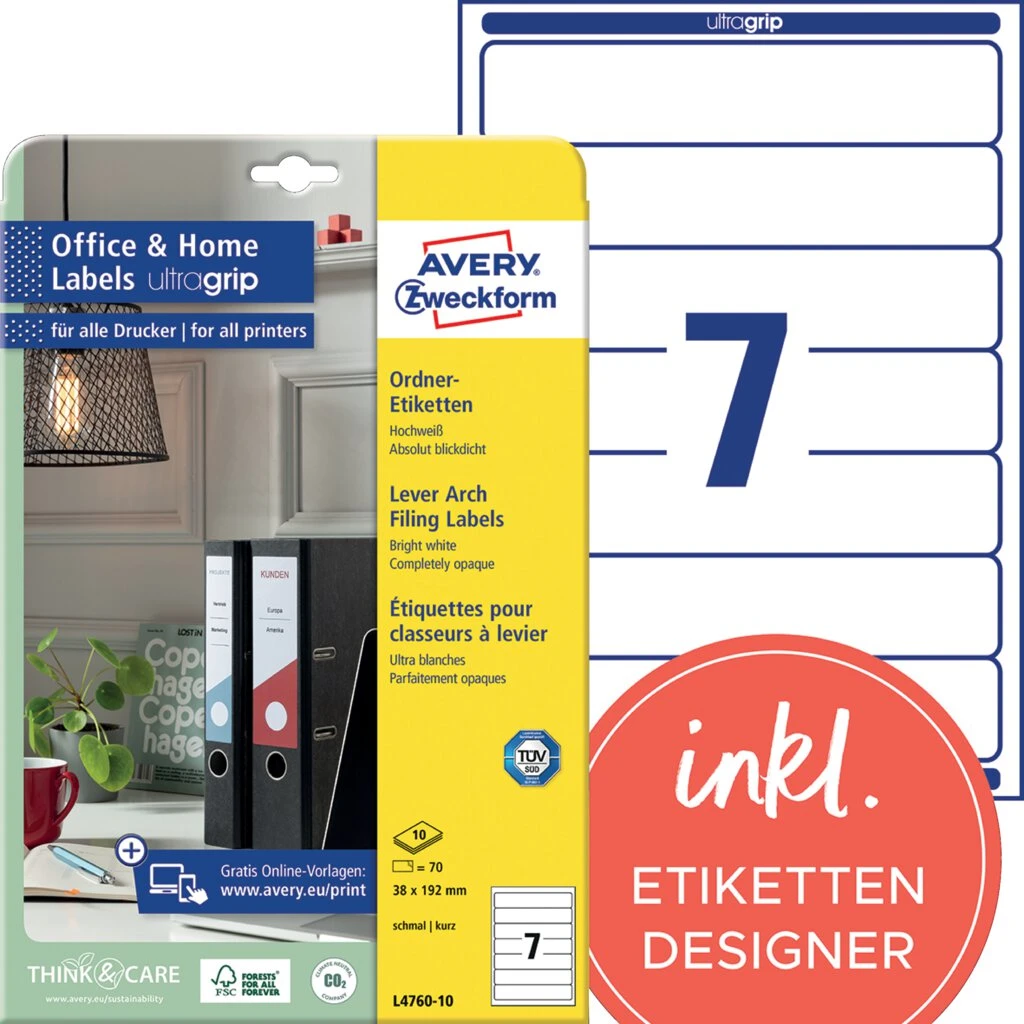 AVERY Zweckform Ordnerrücken-Etiketten, 38 x 192 mm, 10 Bl. (EAN: 4004182433102)