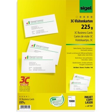 sigel Visitenkarten 3C, 85 x 55 mm, 225 g/qm, hochweiß (EAN: 4004360997952)