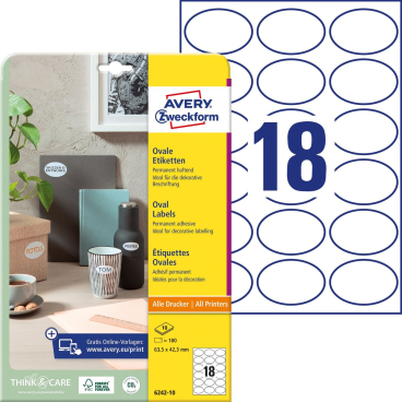 AVERY Zweckform Kennzeichnungs-Etiketten, oval, 63,5x42,3 mm (EAN: 4004182162156)