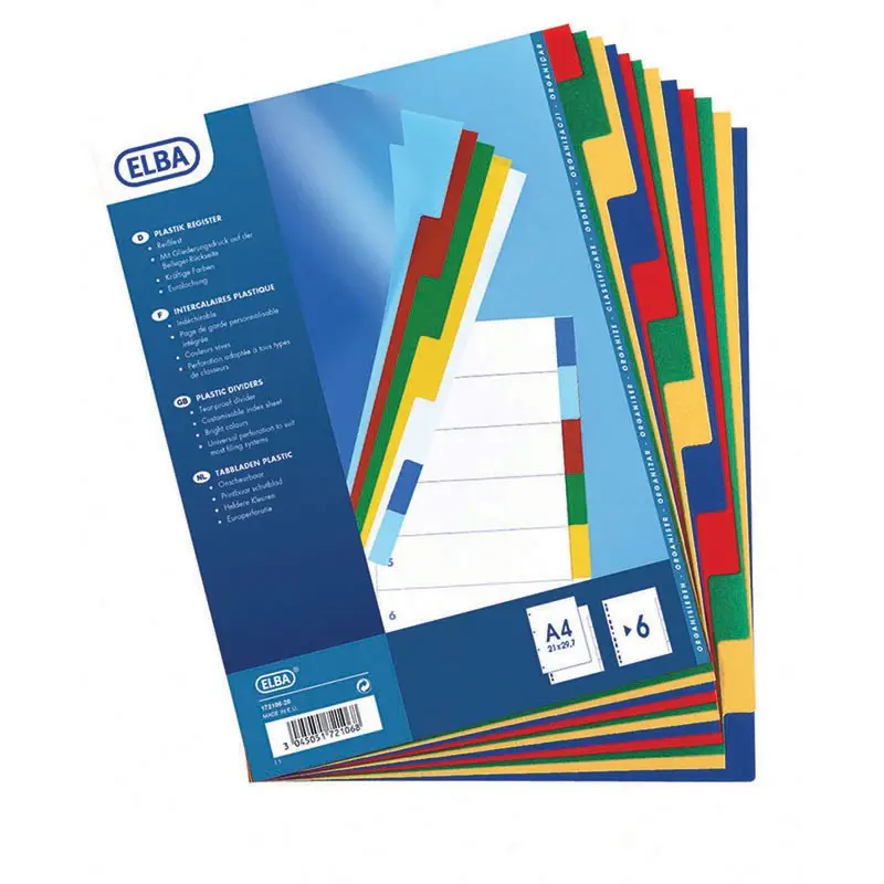 Oxford Kunststoff-Register, blanko, farbig, DIN A4, 6-teilig (EAN: 3045051721068)