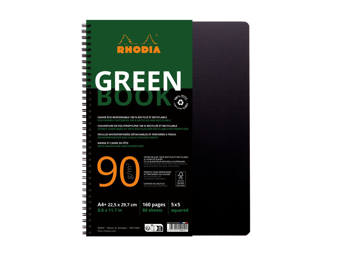 RHODIA Collegeblock GREENBOOK, DIN A4+, kariert, schwarz (EAN: 3037921199121)