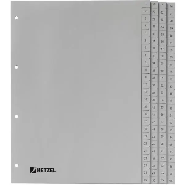 HETZEL Kunststoff-Register, Zahlen, A4, 1-100, PP, grau (EAN: 4013702017616)