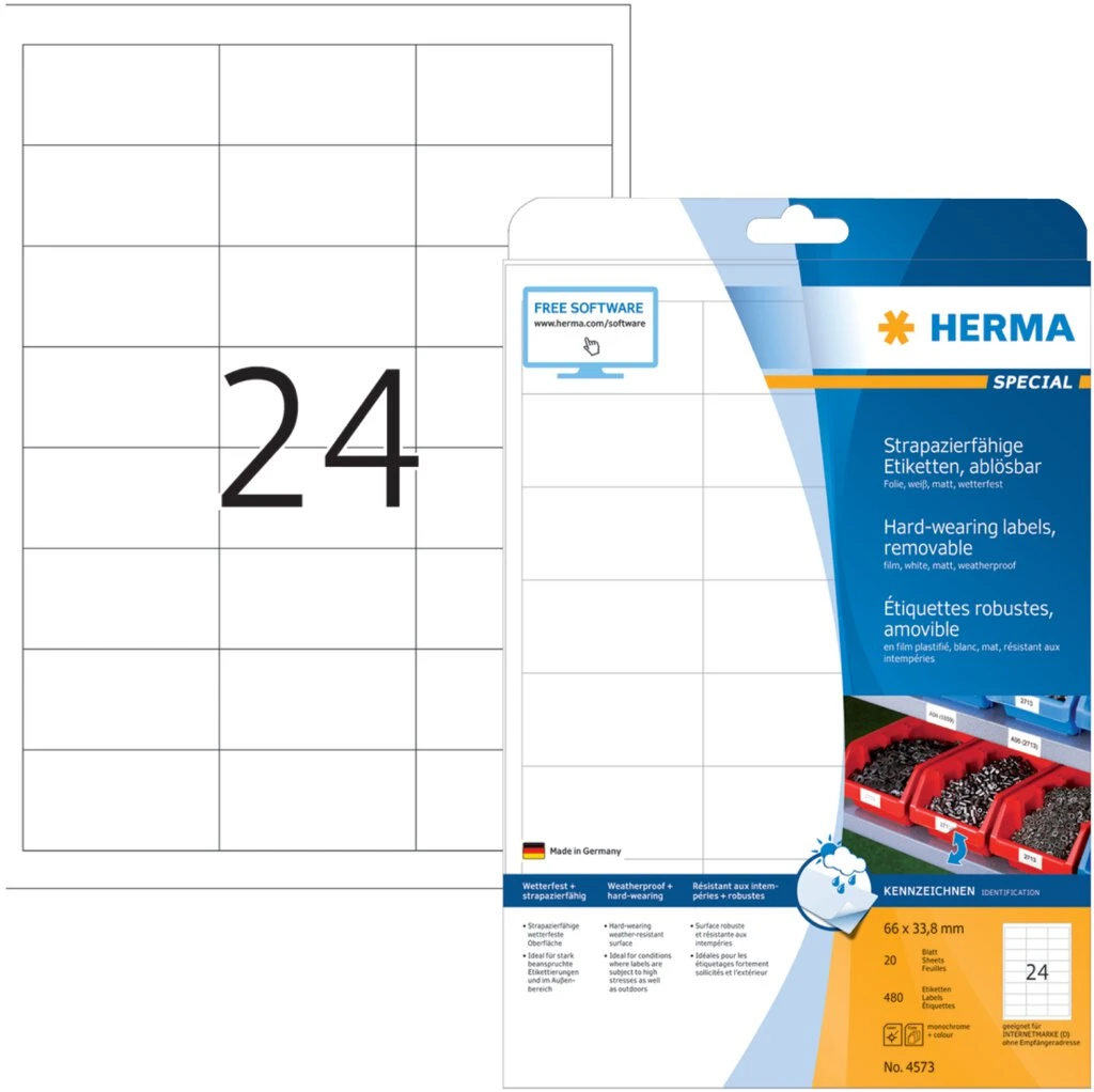HERMA Polyester-Etiketten SPECIAL, 66 x 33,8 mm, ablösbar (EAN: 4008705045735)