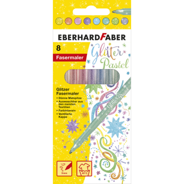EBERHARD FABER Glitter-Fasermaler Pastell, 8er Kartonetui (EAN: 4087205510097)