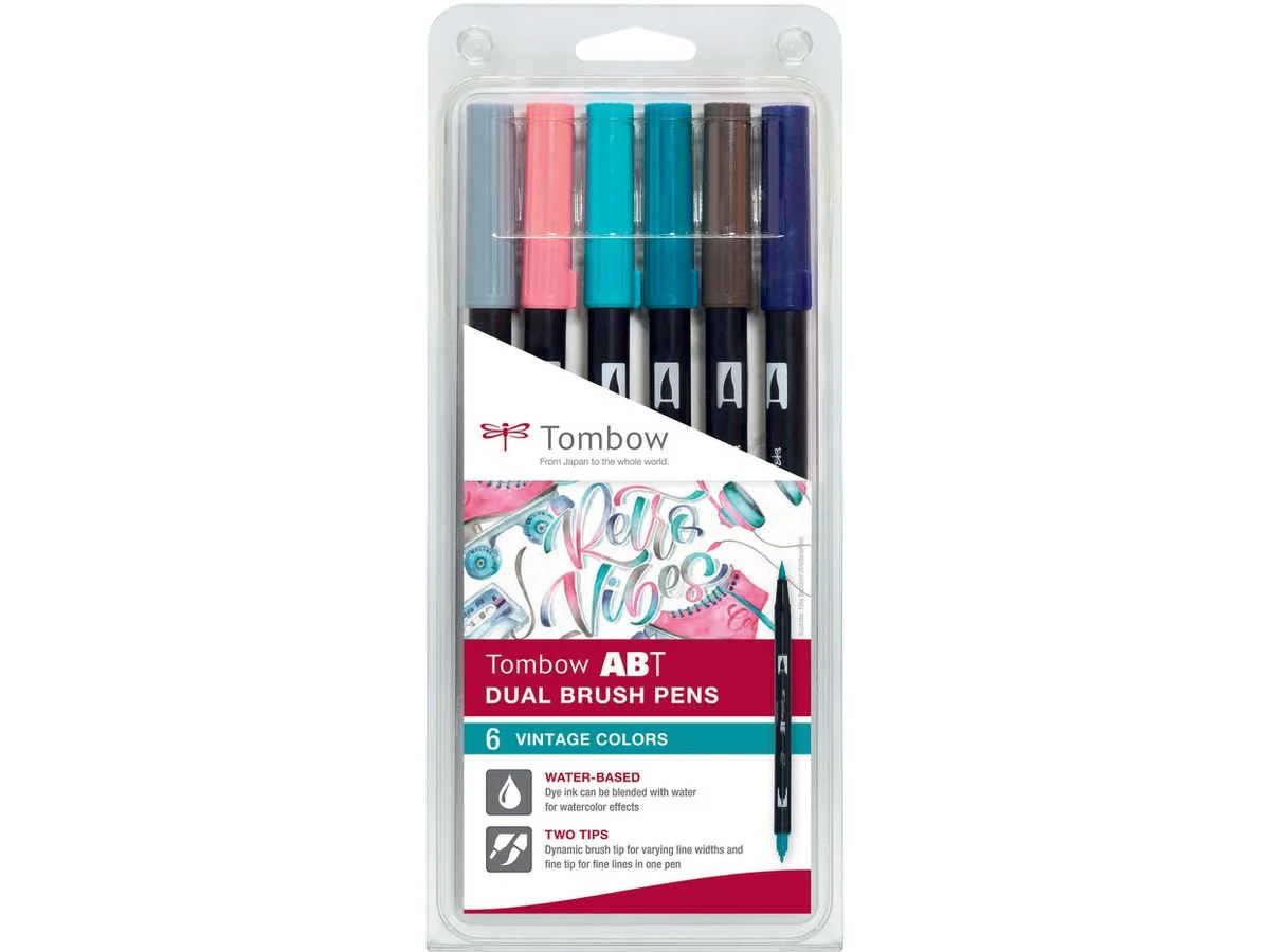 Tombow Doppelfasermaler "ABT DUAL BRUSH PEN",6er Set Vintage, farbig sortiert (EAN: 4003198104839)