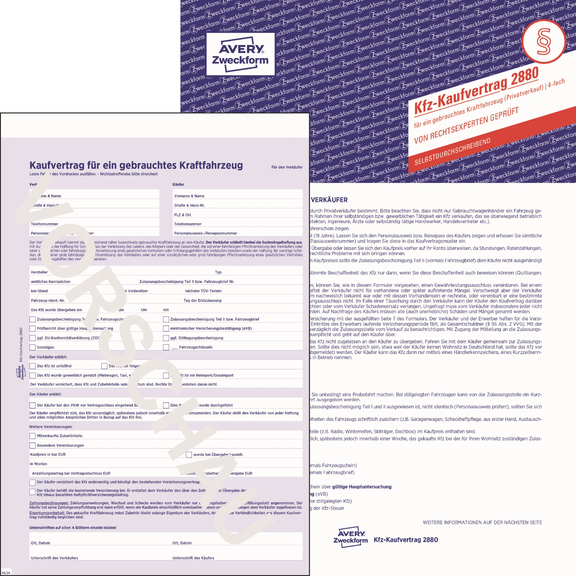 AVERY Zweckform Vordruck "Kaufvertrag für KFZ", 4-fach, A4 (EAN: 4004182028803)