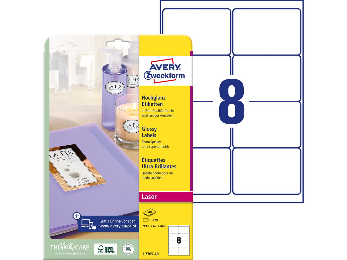 AVERY Zweckform Hochglanz-Foto-Etiketten, 99,1 x 67,7 mm (EAN: 4004182230244)