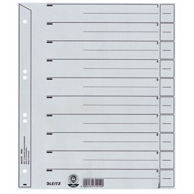 LEITZ Trennblätter, A4 Überbreite, Kraftkarton 200g/qm, grau (EAN: 4002432331369)
