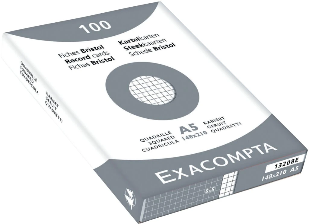 EXACOMPTA Karteikarten, DIN A5, kariert, weiß (EAN: 3130630132080)
