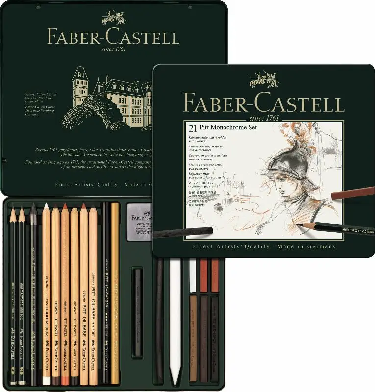 FABER-CASTELL PITT MONOCHROME Set medium, 21-teiliges Etui (EAN: 4005401129769)