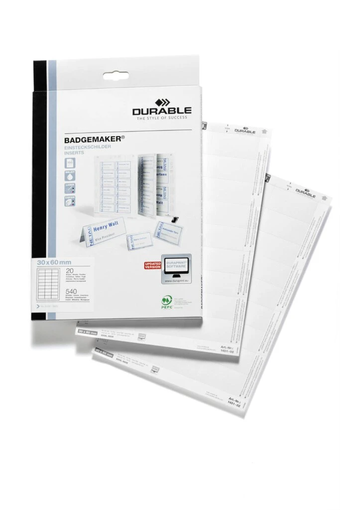 DURABLE Einsteckschilder für Namensschilder, 30 x 60 mm, weiß (EAN: 4005546140513)